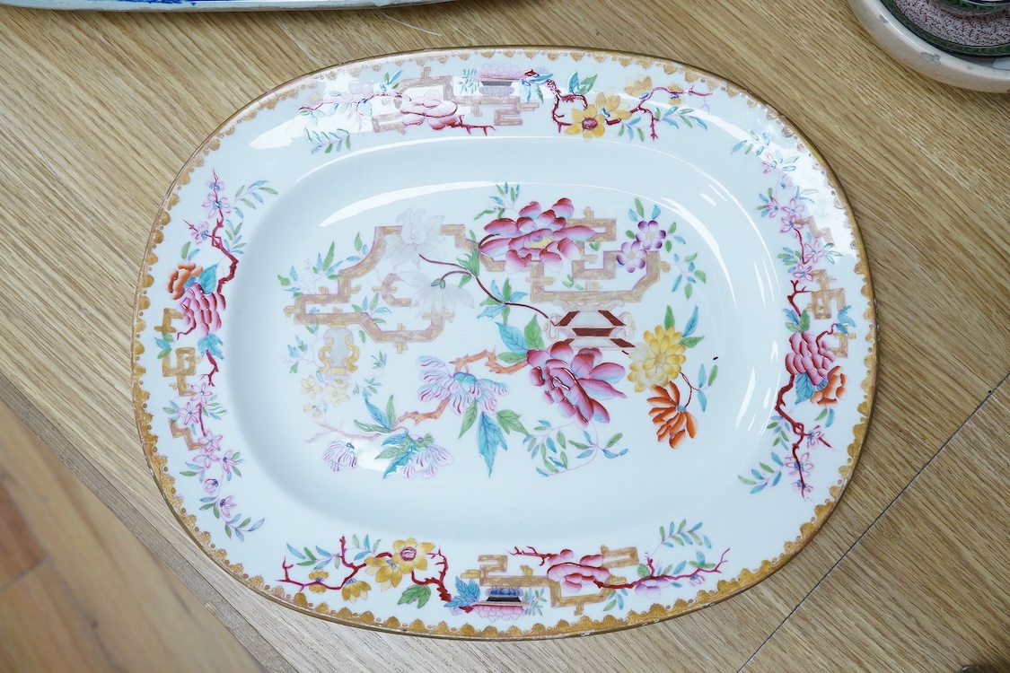 A group of 19th century British pottery to include ironstone and Spode, largest 47cm wide